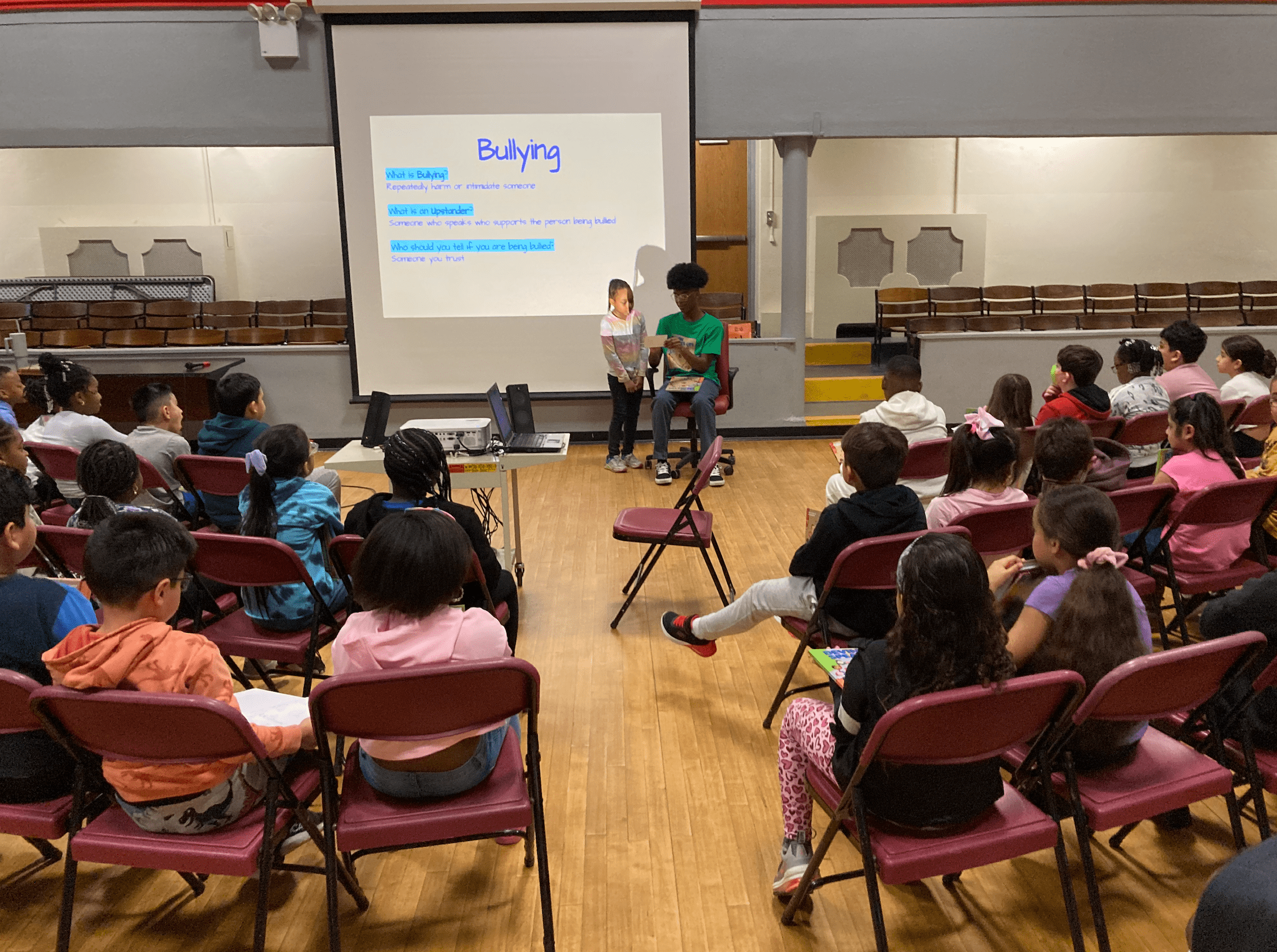 Devin teaching kids about bullying.