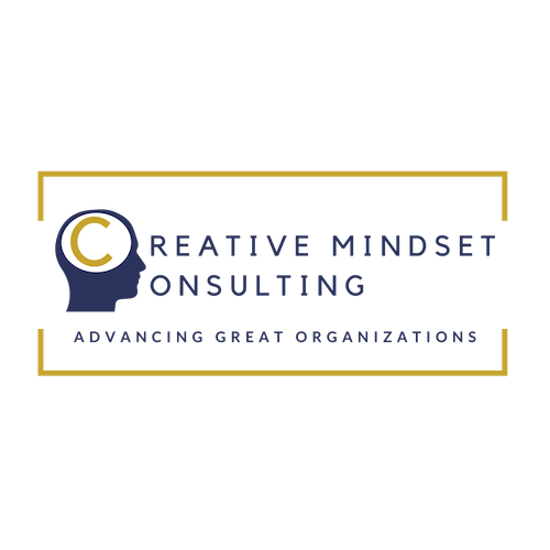 Navy and gold logo that reads "Reative Mindset consulting. Advancing great organizations 