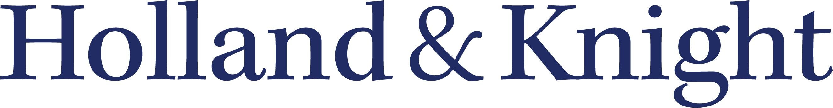 Navy blue logo that reads, "holland & Knight"