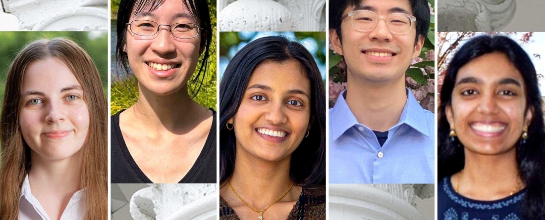 Isha Yardi, recipient of the university medal, alongside the four finalists. 